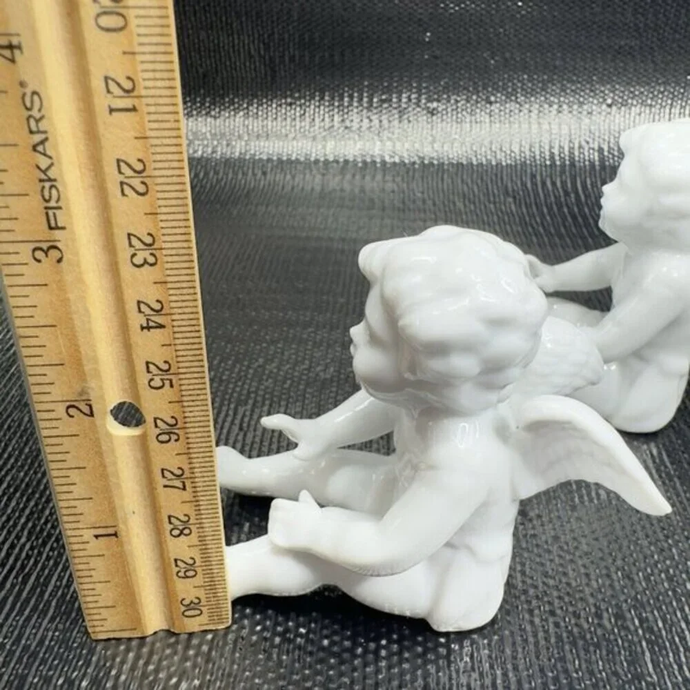 Fitz And Floyd White Porcelain Angel Cherub Set 2‎ Figurine W Original Stickers